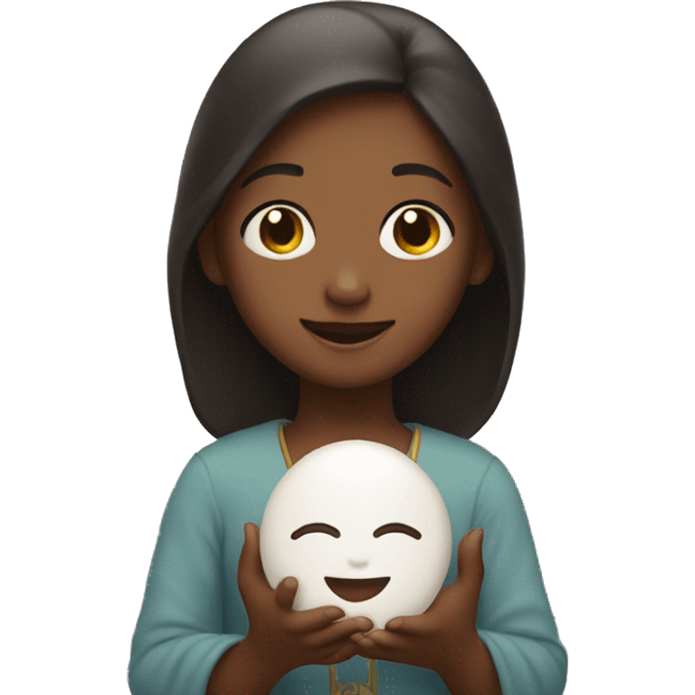 girl holding small smiling god  emoji