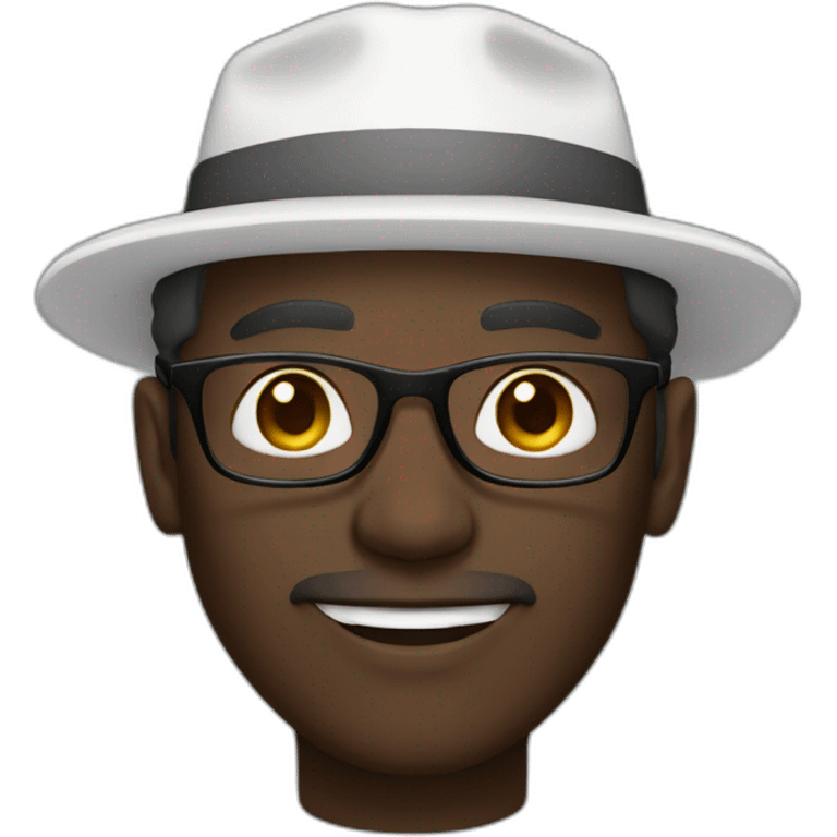 Dark skinned man with a white hat and glasses and stubble emoji