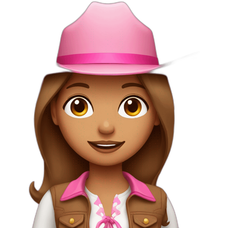 Tan girl with brown hair and a pink cowgirl hat emoji