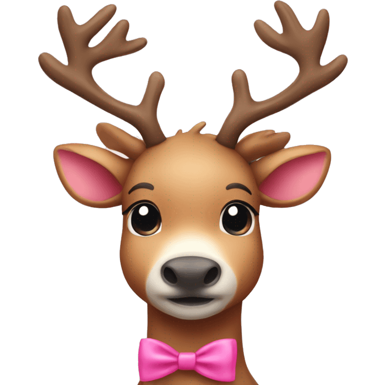 cute reindeer wearing a pink bow to his  neck emoji