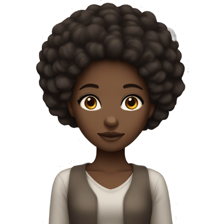 dark skinned girl with Asian eyes and dark brown Afro hair emoji