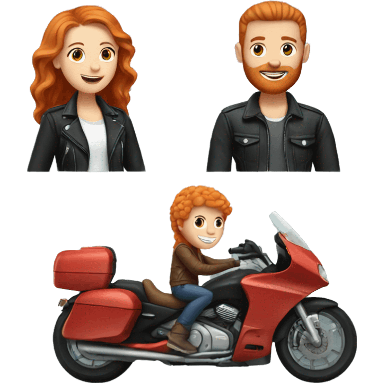 Ginger girl with her boyfriend riding on a motorcycle  emoji