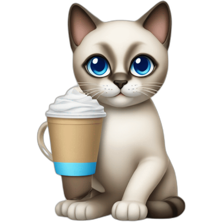 siamese cat with blue eyes holding cup drinking coffee emoji