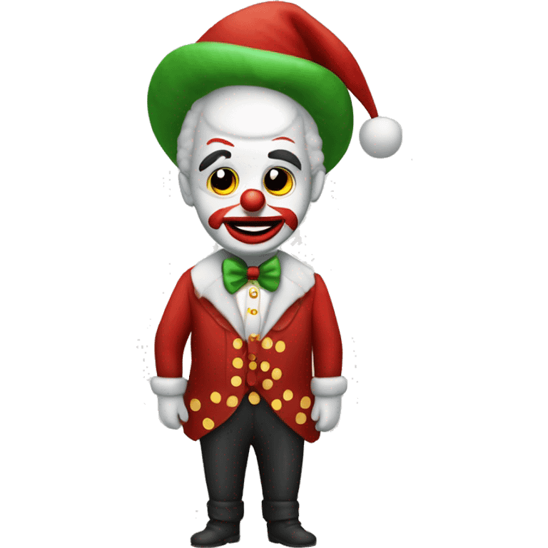 payaso con traje de papá Noel con cara alocada emoji