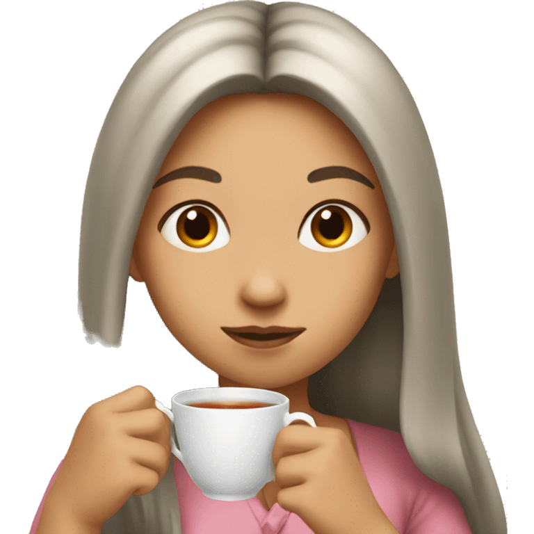 Girl with long hair sipping tea emoji