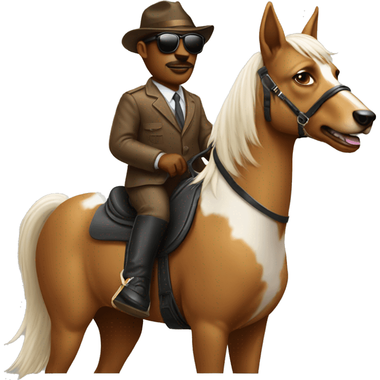 dog wearing sunglasses riding a horse emoji