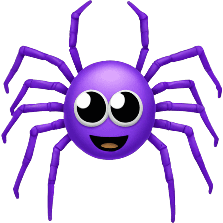 A happy and cute spider mascot. The spider should have a cheerful face and a non-threatening appearance. It should have a sleek, futuristic design with some elements representing technology and data. it has to be purple. emoji