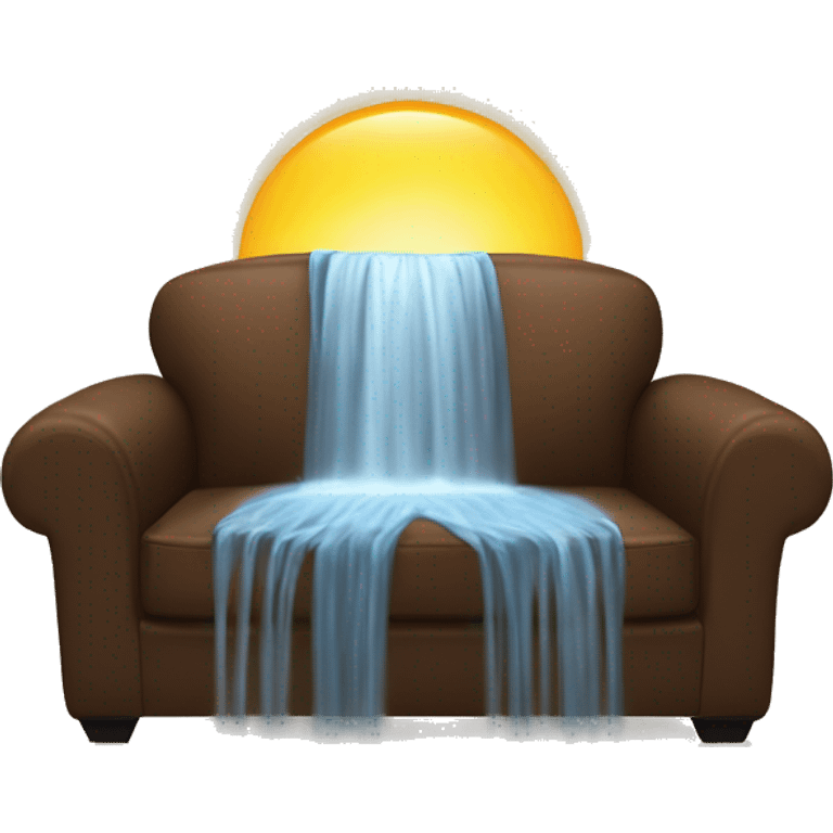 Waterfall on a brown couch with sunshine emoji