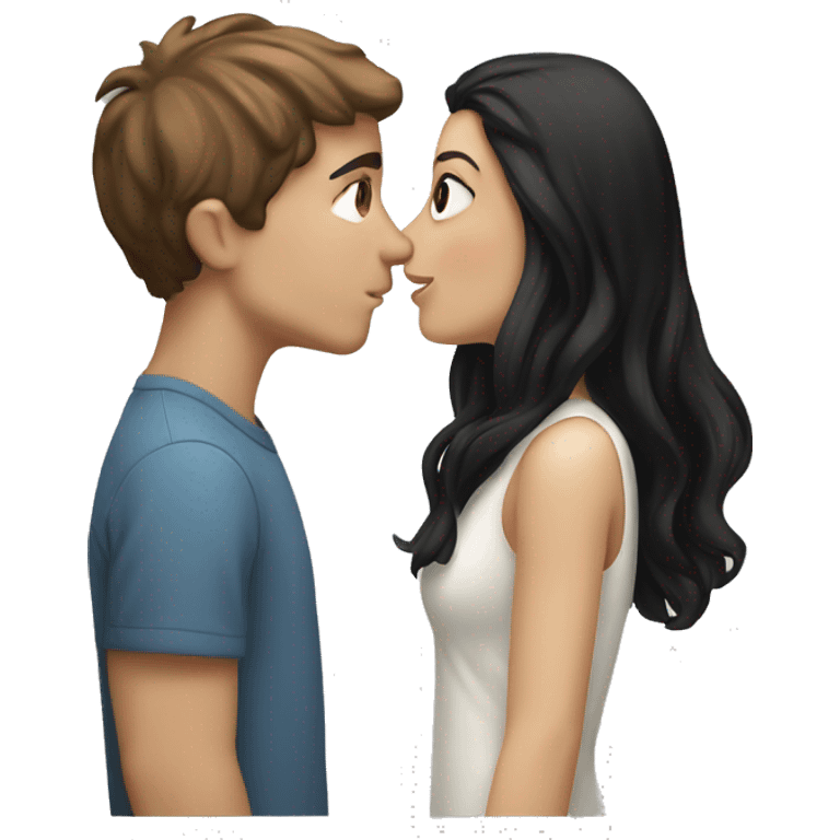 White boy with short brown hair couple kiss white girl with long black hair emoji