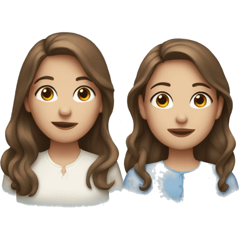 Sisters with brown hair and blue eyes emoji