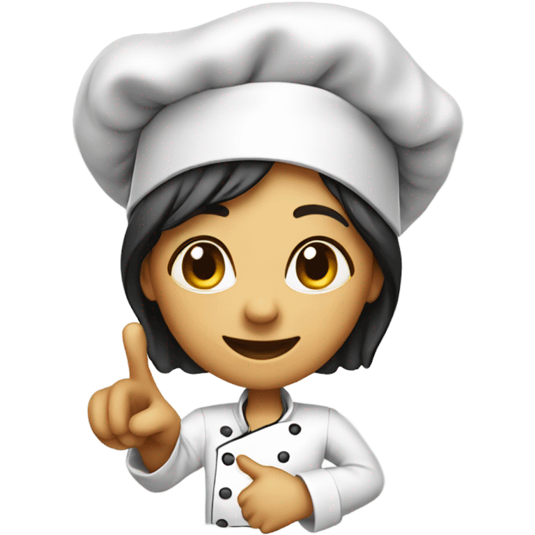 A women wearing a chef hat snd pointing forward  emoji