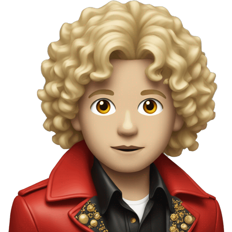 Blonde boy with curly hair in a Michael Jackson  red jacket portrait  emoji