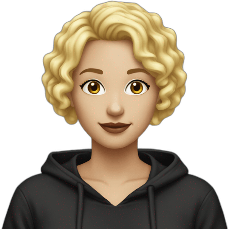 it woman blonde Bob Haircut lite Curly no glasses black outfit hoodies emoji