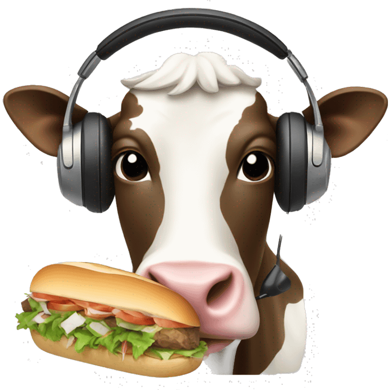 cow with headphones eating a sub emoji