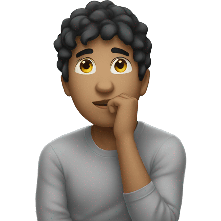 thinking with his hand on chin white young male black hair  emoji