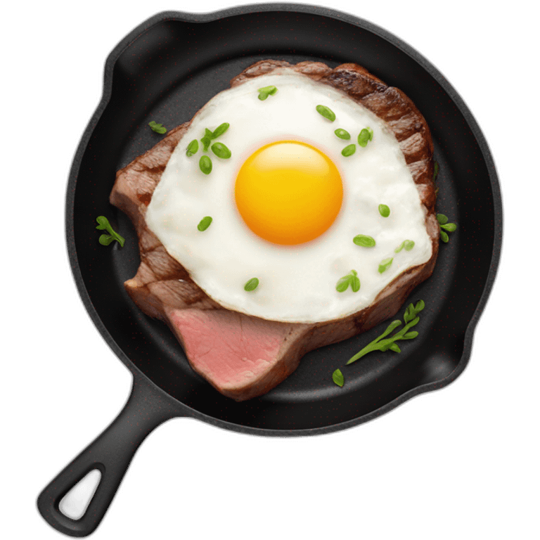 steak and egg frying in black frying pan emoji