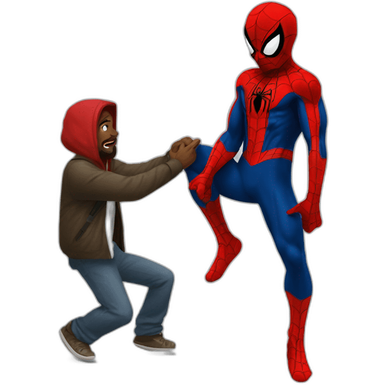 Spiderman stealing from a homeless guys emoji