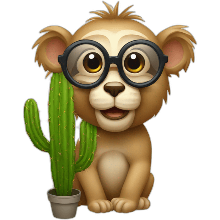 Un singe avec des lunettes qui embrasse un cactus emoji