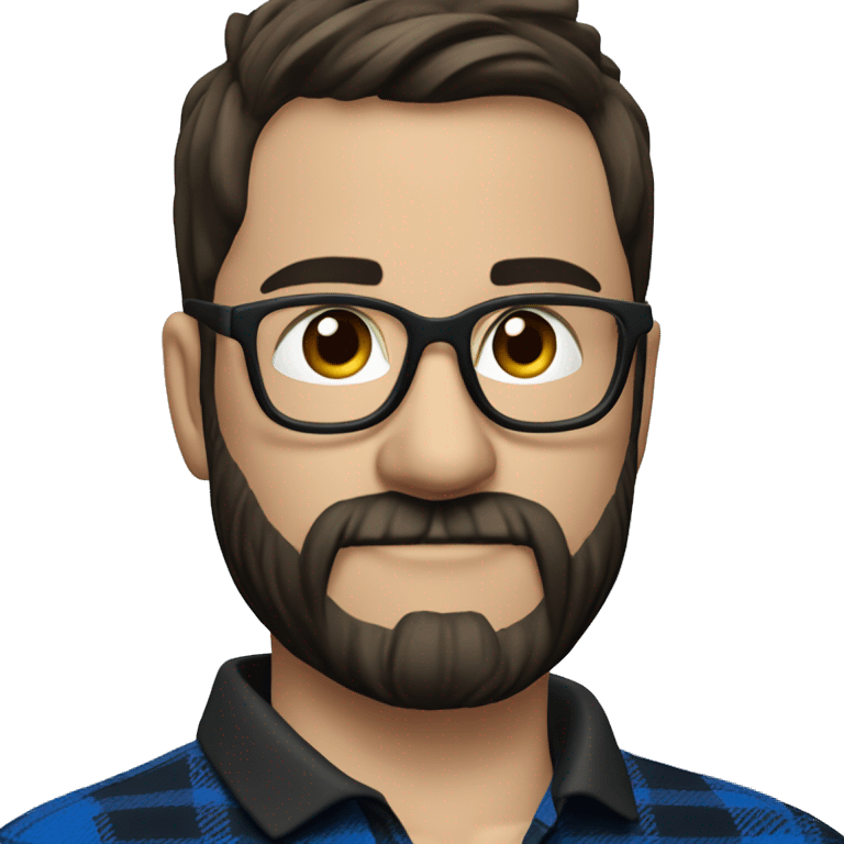 scottish dart player in Black polo with blue plaid sleeves. Dark hair, Beard around mouth and glasses emoji