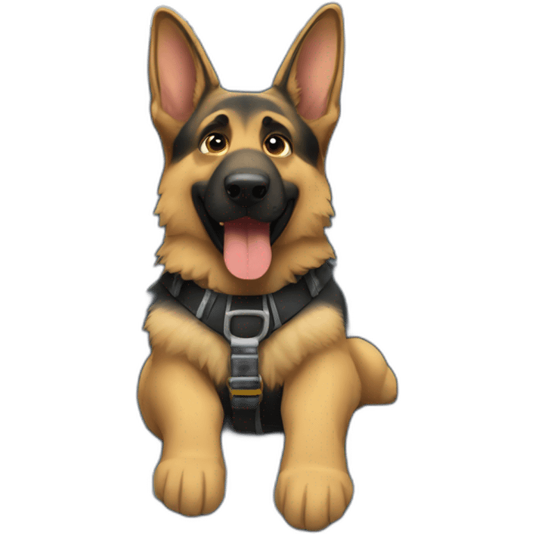 German shepherd riding on a train emoji