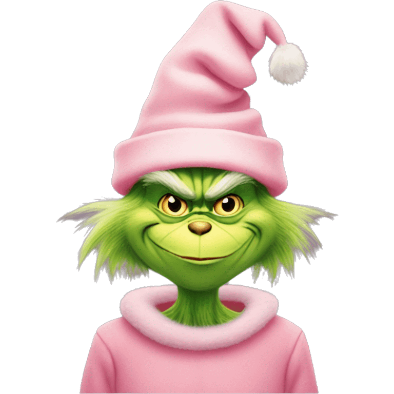 The grinch wearing pastel pink Christmas hat with bow  emoji