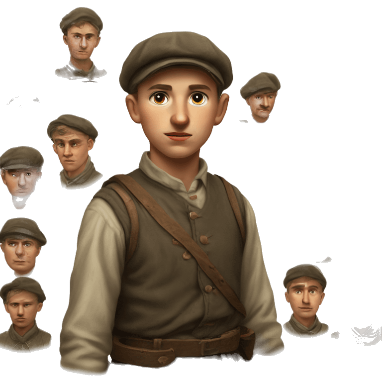 young peasant men during the 1917 revolution in Russia photorealistic serious emoji