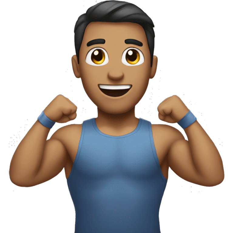 Gym bro happy with raised hands emoji