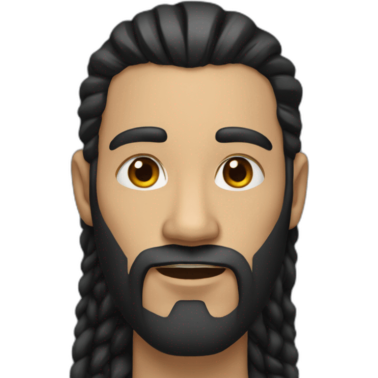 a man with long black hair, a beard and piercing in mouth emoji