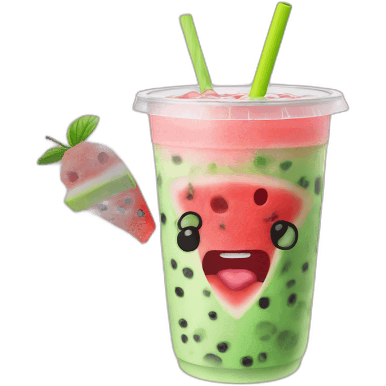 Bubble Tea with face is eating A watermelon emoji