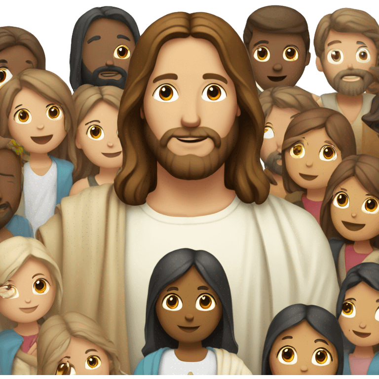 Jesus surrounded by people and love emoji