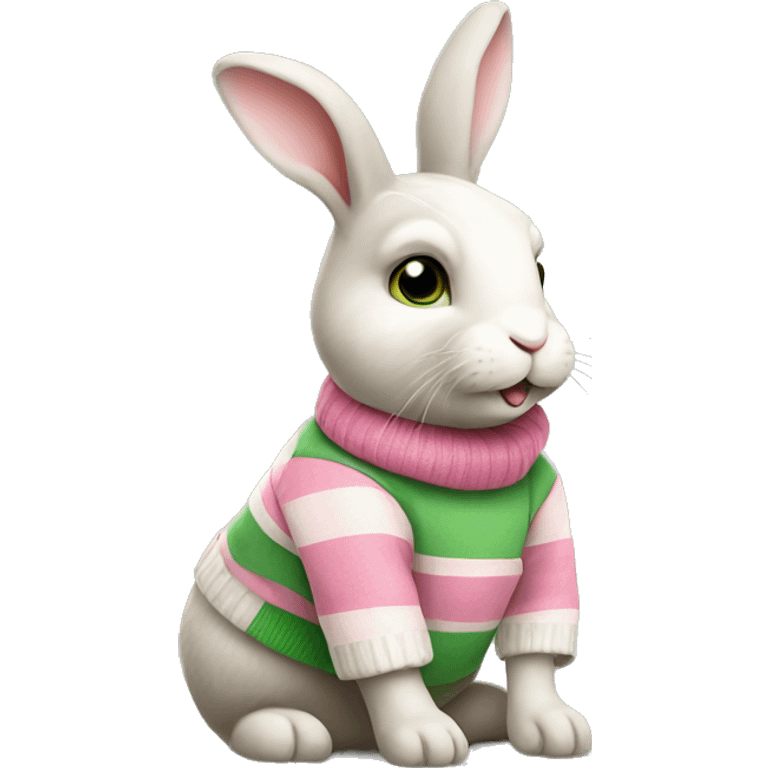 Rabbit wearing pink and green stripe sweatee emoji