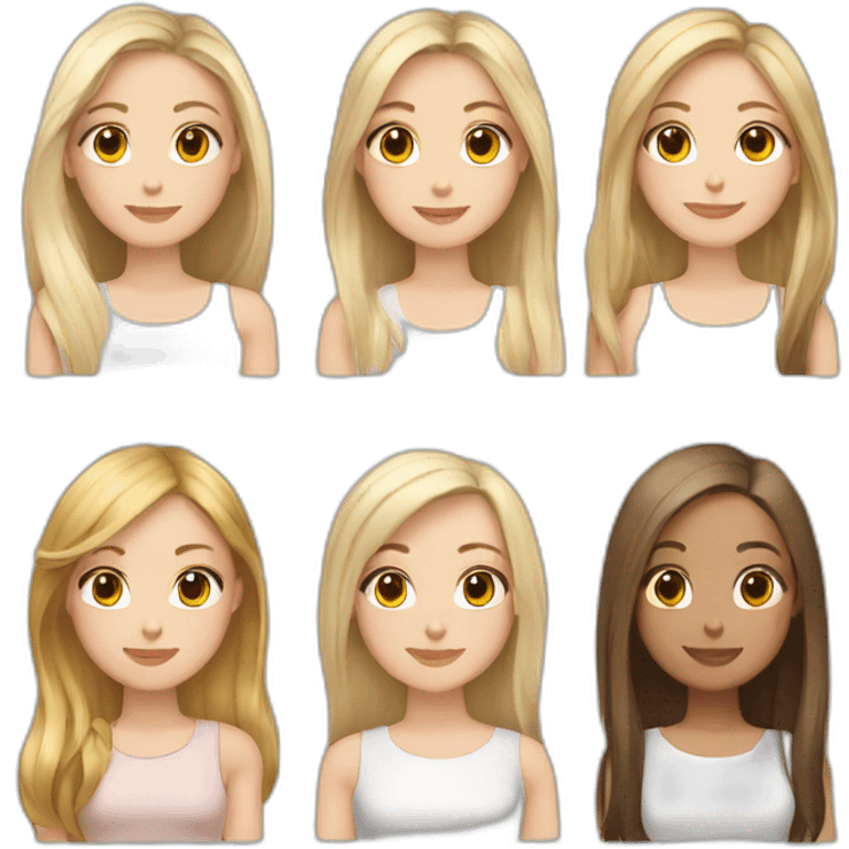 friendgroup of 4 girls, first with shoulder length blonde hair, second with long black hair, third with shoulder length hazel hair, fourth with long dark blonde hair emoji