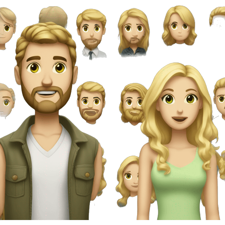 Short hair man with beard and long blonde hair woman with green eyes  emoji