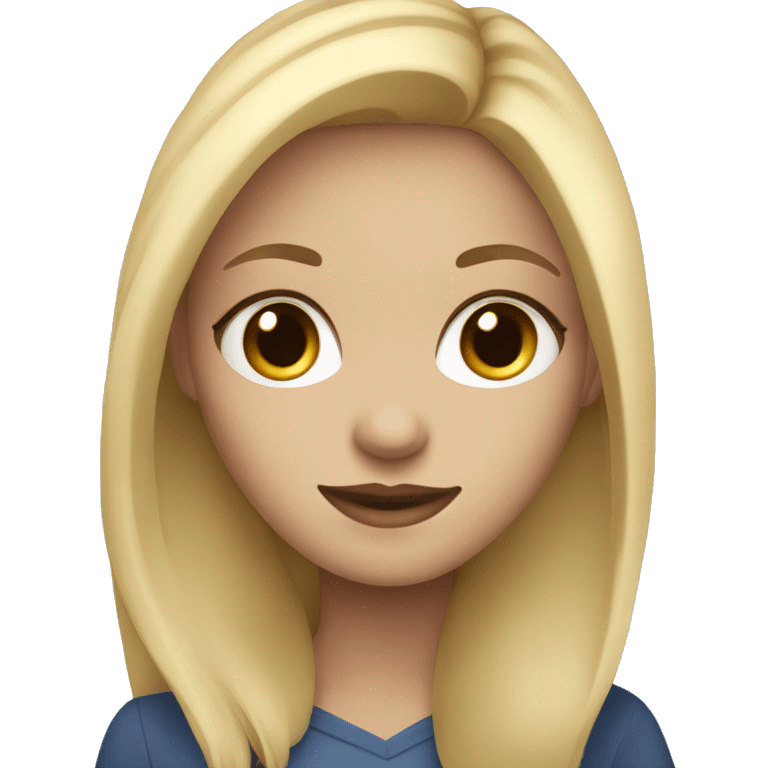 Blonde girl with long hair and blue eyes working on her MacBook emoji