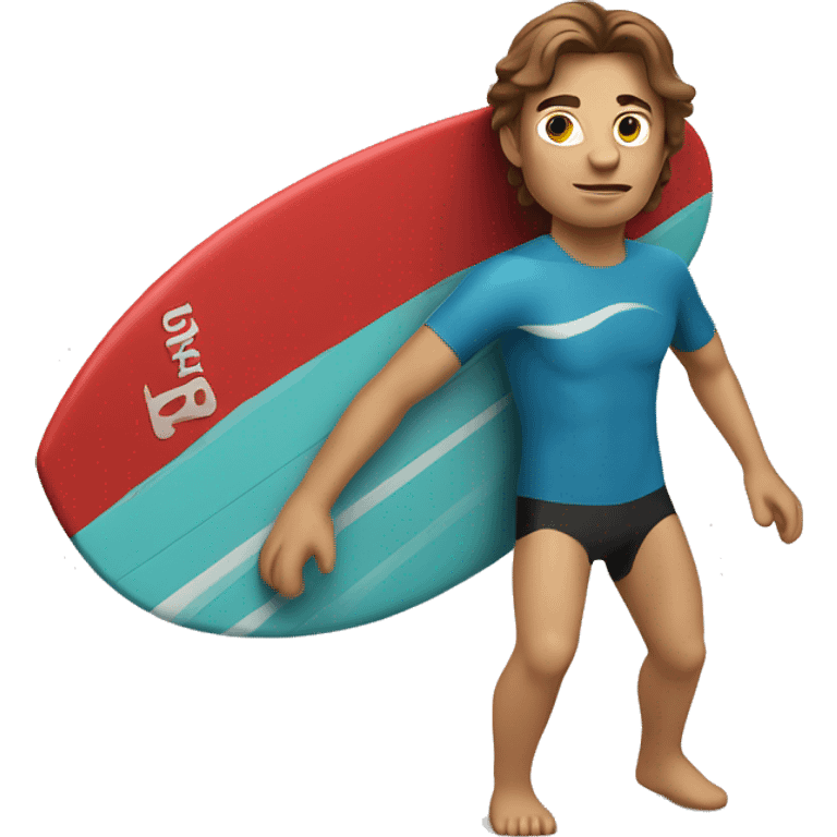 surfer with brown hair and on a red surfboard  emoji