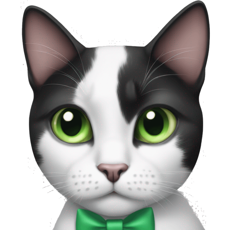 black and white cat with green eyes and a bow tie emoji