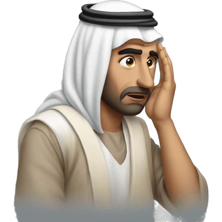 Arab holding his head with his hands photorealistic serious emoji