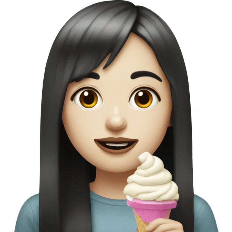 Portrait Girl pale skin with long black  bangs eating icecream  emoji