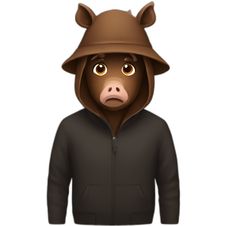 fullface sad brown boar black winter hat emoji