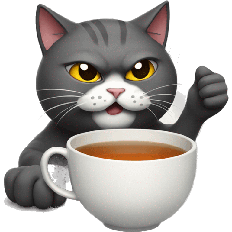 Angry cat sipping tea emoji