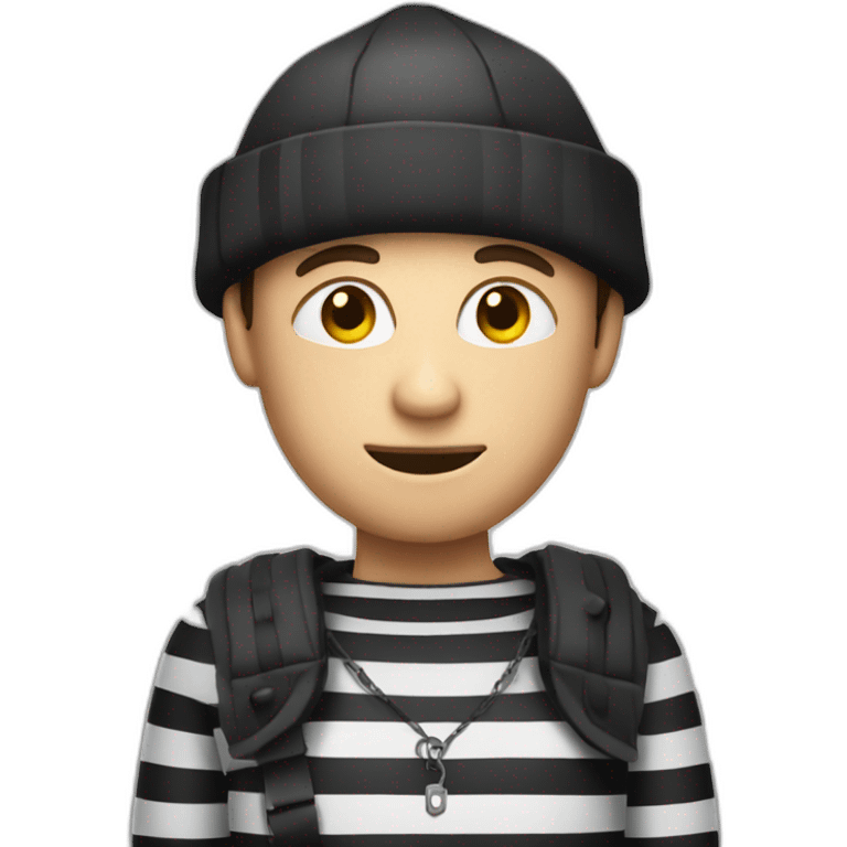 A Thief with a money bag and a black and white striped outfit emoji