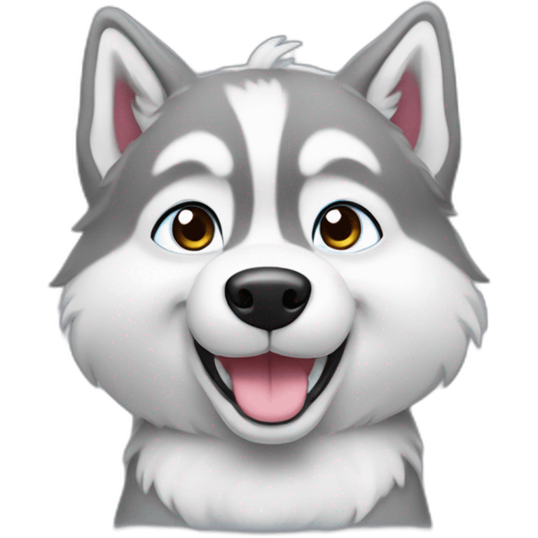 A silver husky dog being cute and the thumbs ub emoji