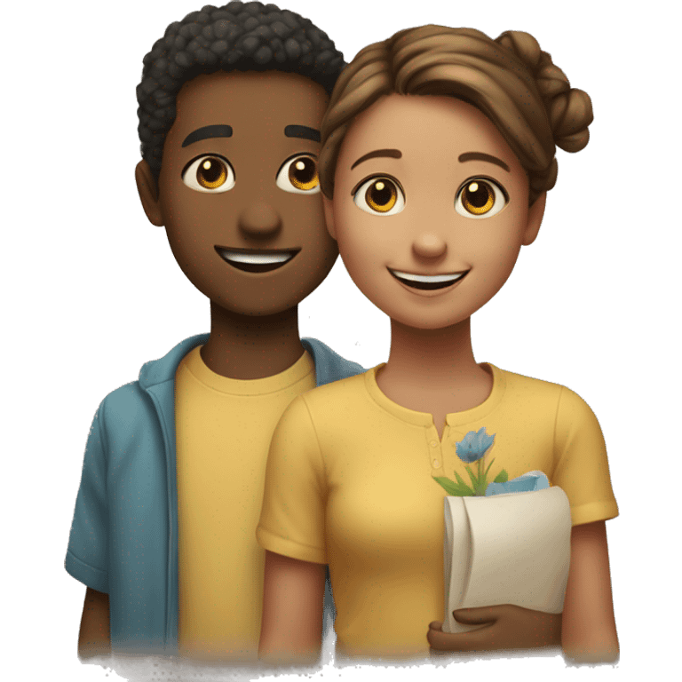 An emoji of a brother and sister standing side by side, smiling warmly to represent their close sibling bond emoji