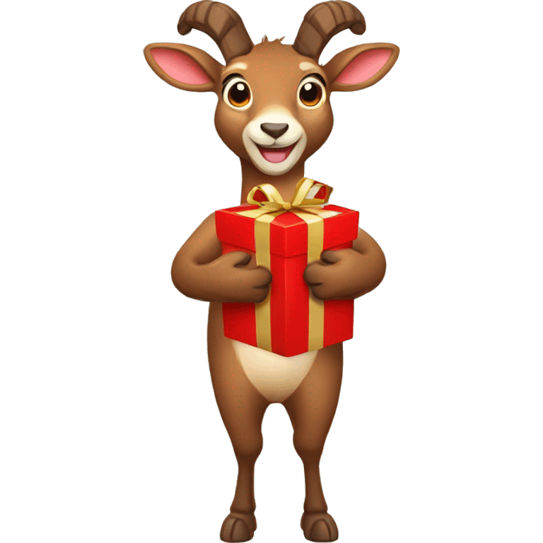 happy smiling brown chamois holding red gift emoji