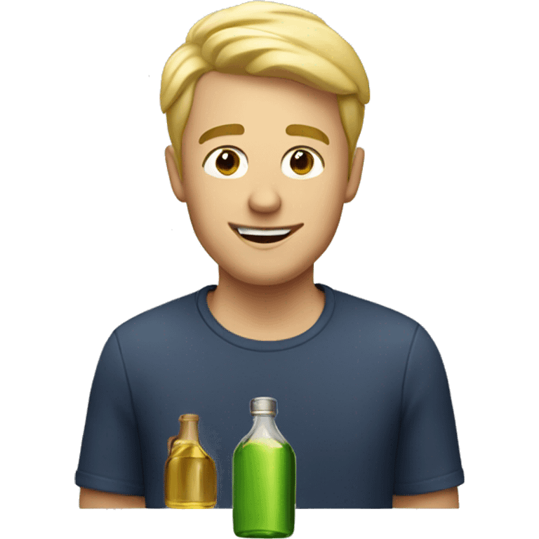 Blonde guy with short hair with bottle of oil emoji