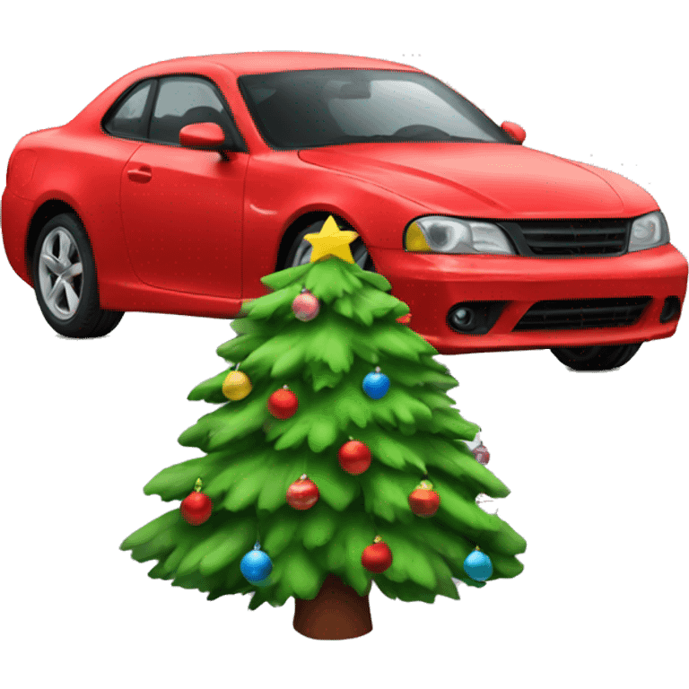 Red car with a christmas tree on top emoji