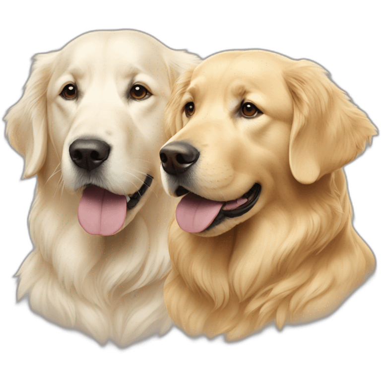 a pure white golden retriever, and a gold retriever side by side emoji