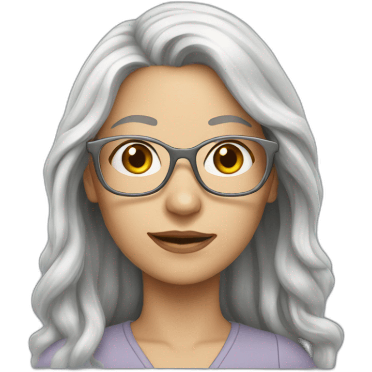 caucasian woman long silver hair and glasses emoji