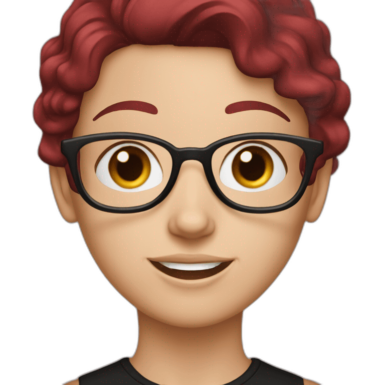 a white girl with burgundy hair in a black T-shirt emoji