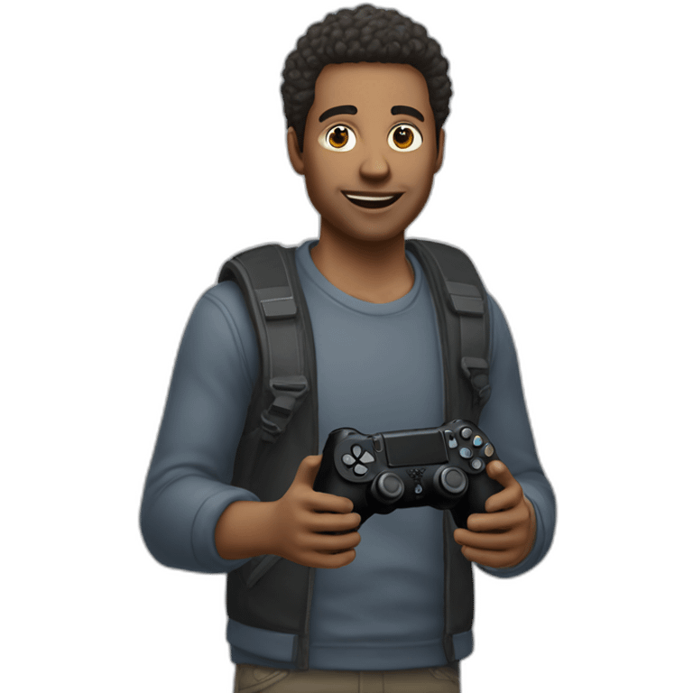 Homme avec cheveux noir en train de jouer avec manette ps4 emoji